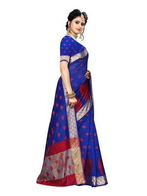 Blue woven art silk saree with blouse 3