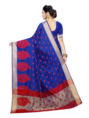 Blue woven art silk saree with blouse 4