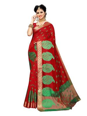 Red Woven Art Silk Saree With Blouse 1