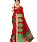 Red Woven Art Silk Saree With Blouse