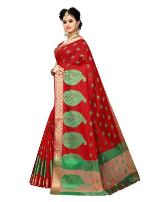 Red Woven Art Silk Saree With Blouse 2