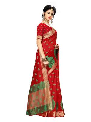 Red Woven Art Silk Saree With Blouse 3