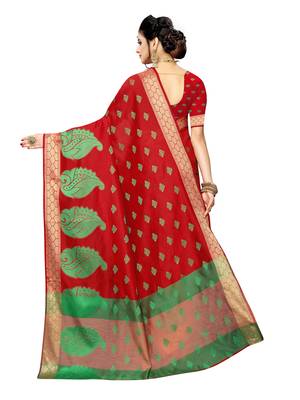 Red Woven Art Silk Saree With Blouse 4
