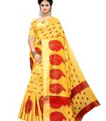 Yellow woven art silk saree with blouse