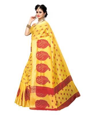 Yellow woven art silk saree with blouse 2