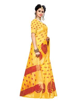 Yellow woven art silk saree with blouse 3