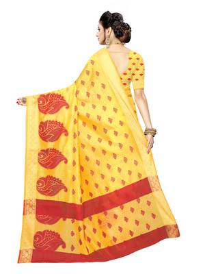 Yellow woven art silk saree with blouse 4