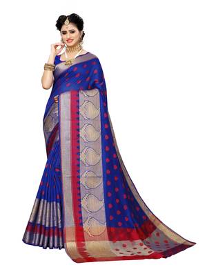 Blue woven art silk saree with blouse 1