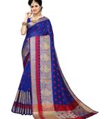 Blue woven art silk saree with blouse