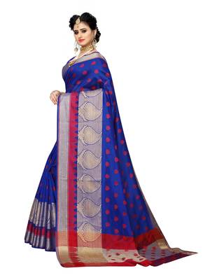 Blue woven art silk saree with blouse 2