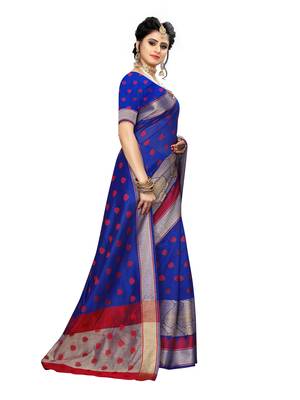 Blue woven art silk saree with blouse 3