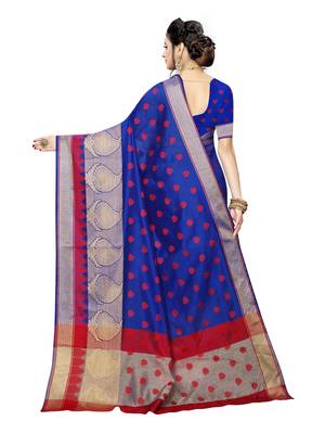 Blue woven art silk saree with blouse 4