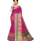 Pink woven art silk saree with blouse