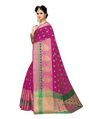 Pink woven art silk saree with blouse 2