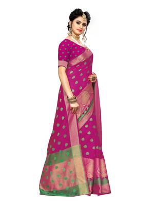 Pink woven art silk saree with blouse 3