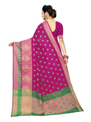 Pink woven art silk saree with blouse 4