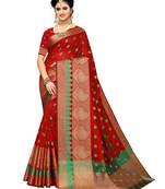 Red woven art silk saree with blouse