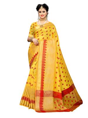 Yellow woven art silk saree with blouse 1