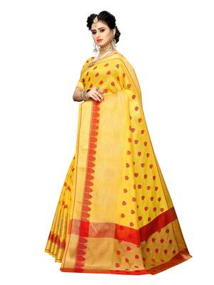 Yellow woven art silk saree with blouse 2