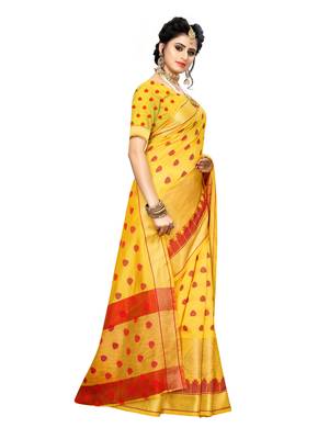 Yellow woven art silk saree with blouse 3