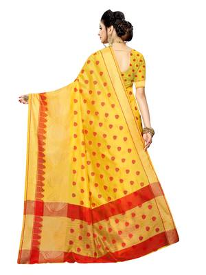 Yellow woven art silk saree with blouse 4
