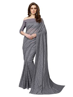 Grey Brasso Net Saree With Blouse 1