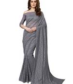 Grey Brasso Net Saree With Blouse