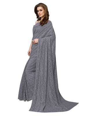 Grey Brasso Net Saree With Blouse 2