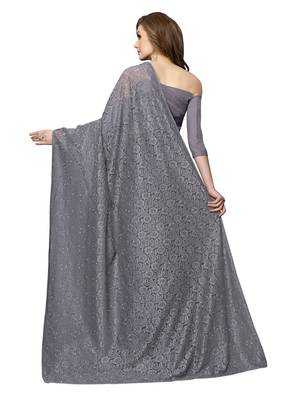 Grey Brasso Net Saree With Blouse 4