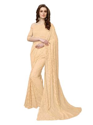 Beige Brasso Net Saree With Blouse 1