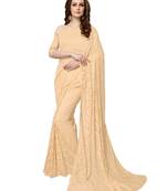 Beige Brasso Net Saree With Blouse