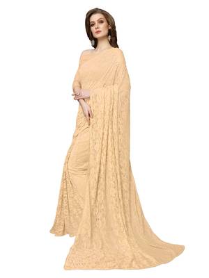 Beige Brasso Net Saree With Blouse 2
