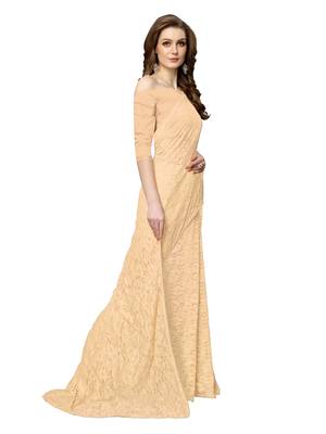 Beige Brasso Net Saree With Blouse 3