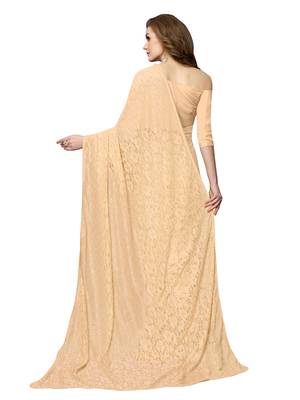 Beige Brasso Net Saree With Blouse 4