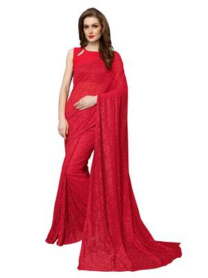 Red Brasso Net Saree With Blouse 1