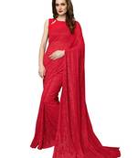 Red Brasso Net Saree With Blouse
