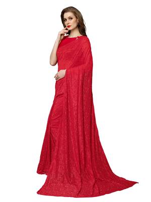 Red Brasso Net Saree With Blouse 2