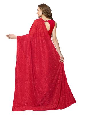 Red Brasso Net Saree With Blouse 4