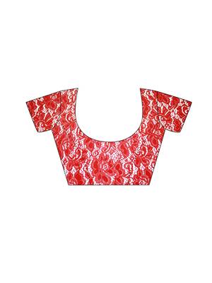 Red Brasso Net Saree With Blouse 5