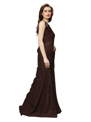 Brown Brasso Net Saree With Blouse 3