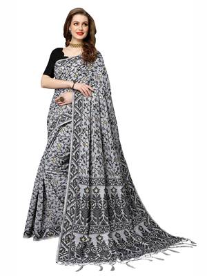 White Woven Chanderi Silk Saree With Blouse 1