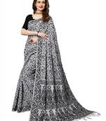 White Woven Chanderi Silk Saree With Blouse