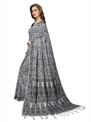 White Woven Chanderi Silk Saree With Blouse 2