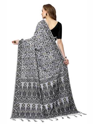 White Woven Chanderi Silk Saree With Blouse 4