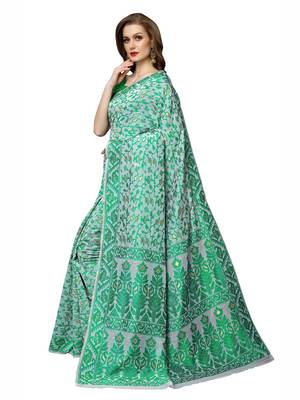White woven chanderi silk saree with blouse 3
