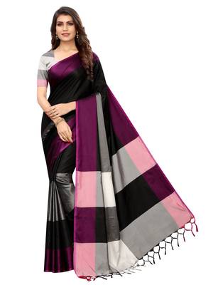 Black woven poly silk saree with blouse 1
