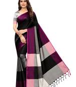 Black woven poly silk saree with blouse