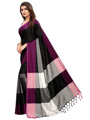 Black woven poly silk saree with blouse 2