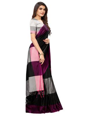 Black woven poly silk saree with blouse 3