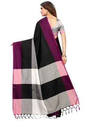 Black woven poly silk saree with blouse 4